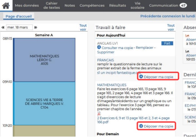 Comment déposer un devoir sur Pronote